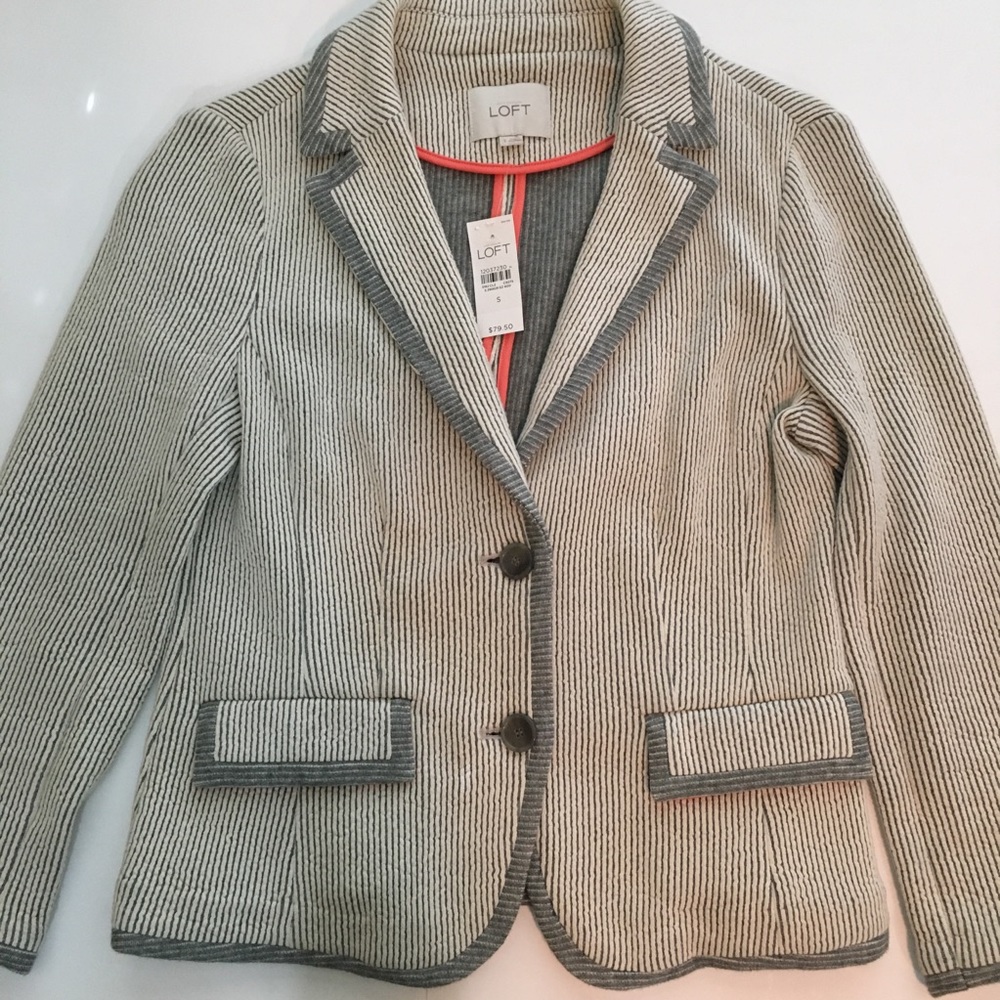 Ann Taylor Loft Striped Jacket, White/Grey, S, NWT